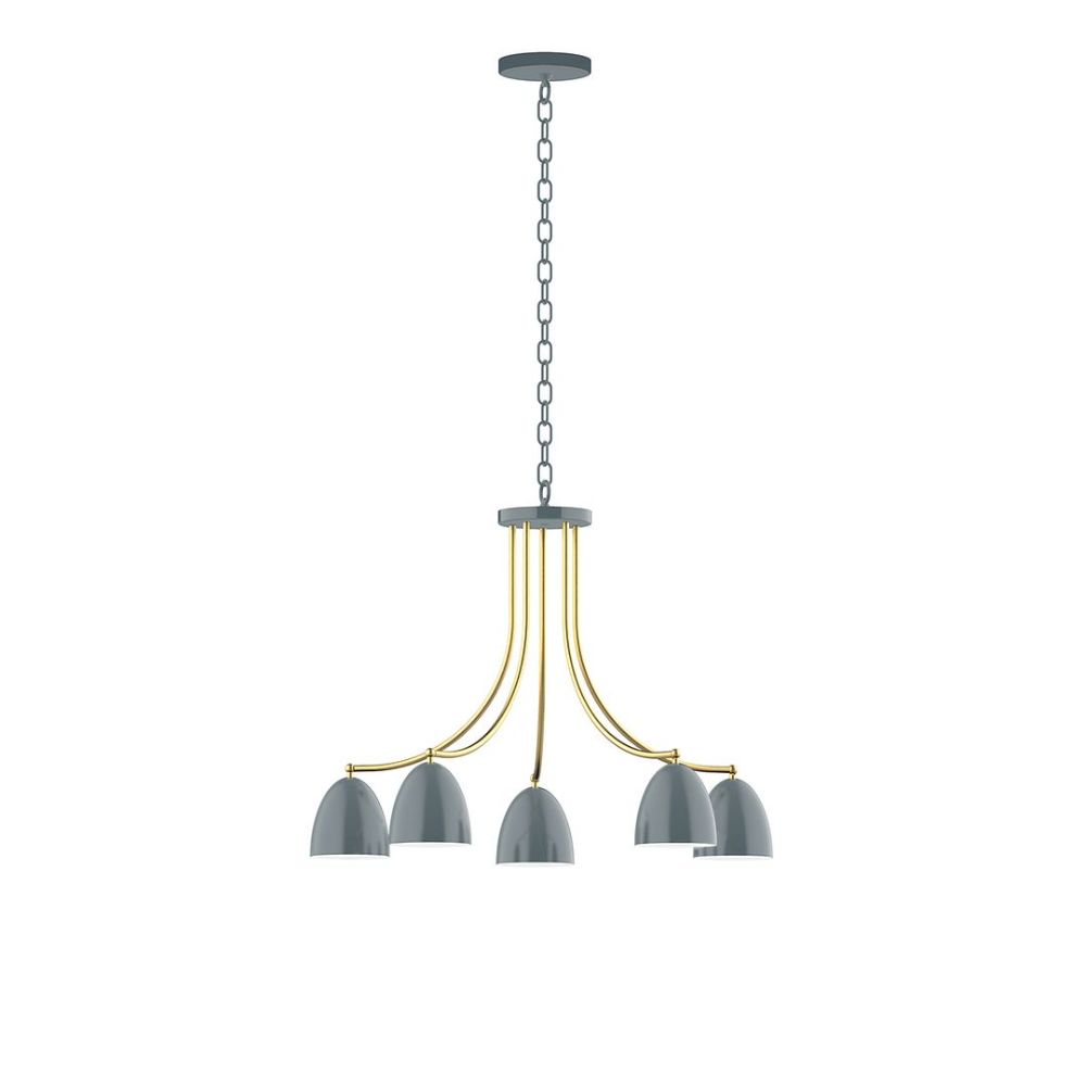 Montclair Lightworks CHN417-40-91 5-Light J-Series Chandelier, Slate Gray with Brushed Brass Accents